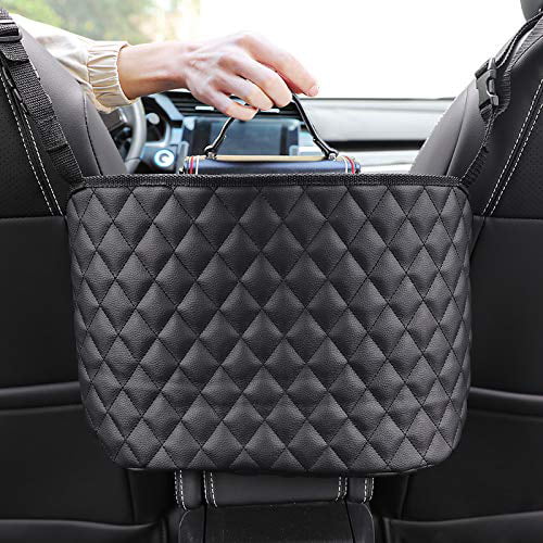 Car Net Pocket Handbag Holder Between Seats PU Leather Car Cache Driver Storage for Front Seat Automotive Consoles & Organizers Purse Holder for Car Fits All Armrest Box Car Types 